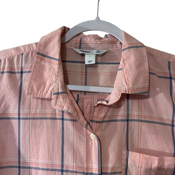 Old Navy The Classic Shirt Pink Plaid Long Sleeve 100% Cotton Boho Office SZ LG - Picture 4 of 8
